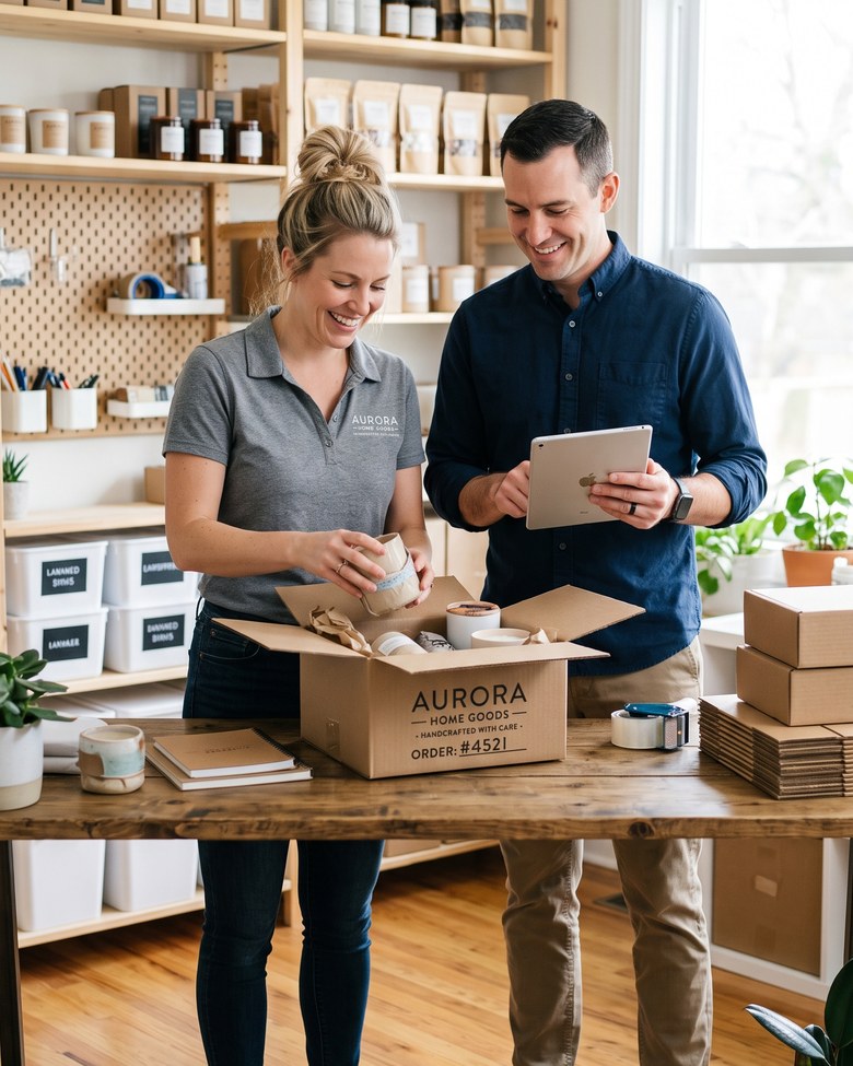 Equipo de un ecommerce preparando pedidos
